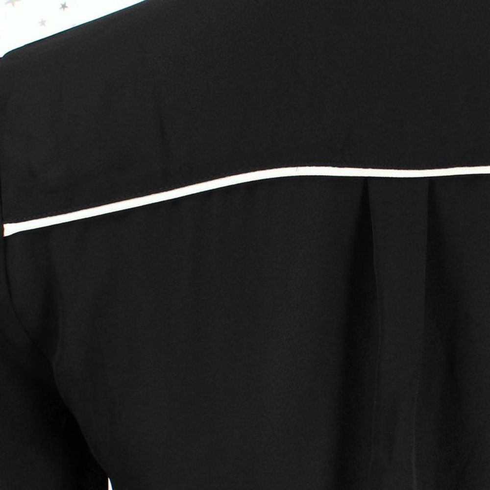 Roll Up Sleeve Button Up Chiffon Blouse Top Black - Picture 6 of 8